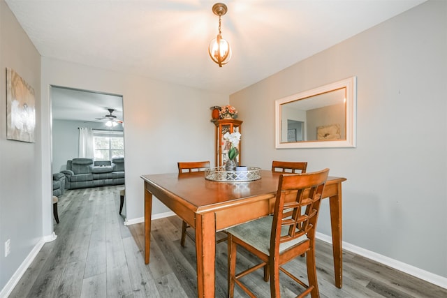 dining space featuring wood-type flooring