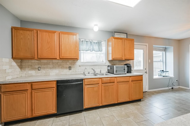 kitchen with sink, decorative backsplash, and dishwasher