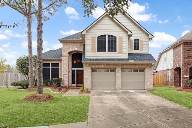 view of front of home featuring a garage and a front lawn