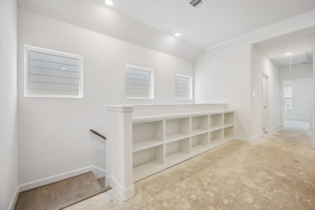 corridor featuring lofted ceiling