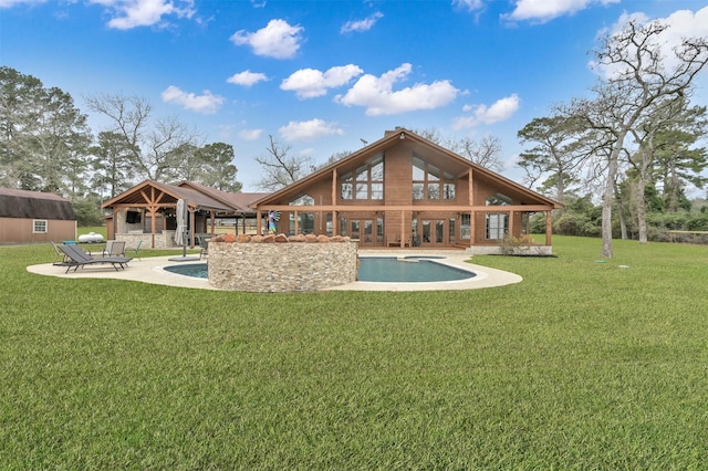 28540 Lynnwood Ln, Hempstead, TX 77445 - rear view of house with french doors, an outdoor pool, a patio, a yard, and a gazebo