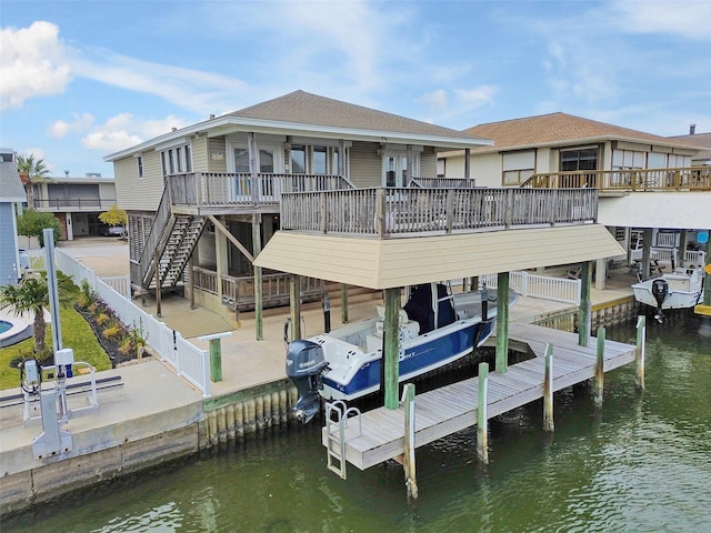 view of dock with a water view