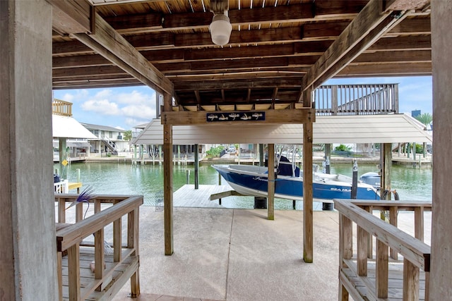 dock area featuring a water view