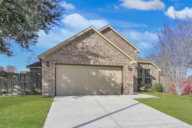 front facade with a garage and a front yard