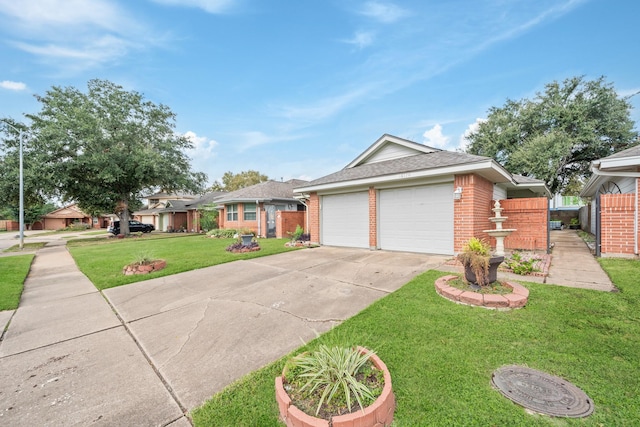 ranch-style house featuring a front yard and a garage