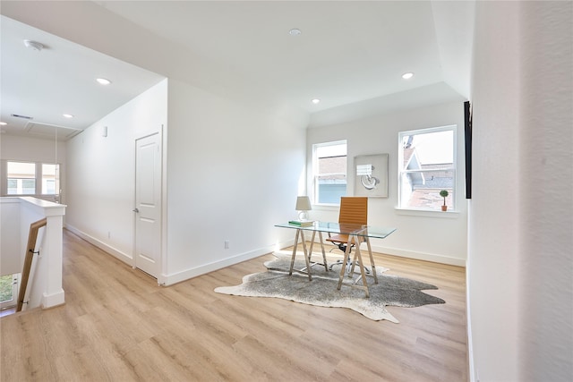 dining area with light hardwood / wood-style flooring