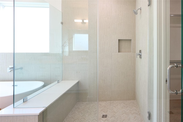 bathroom with plus walk in shower