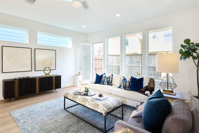 living room with light wood-type flooring