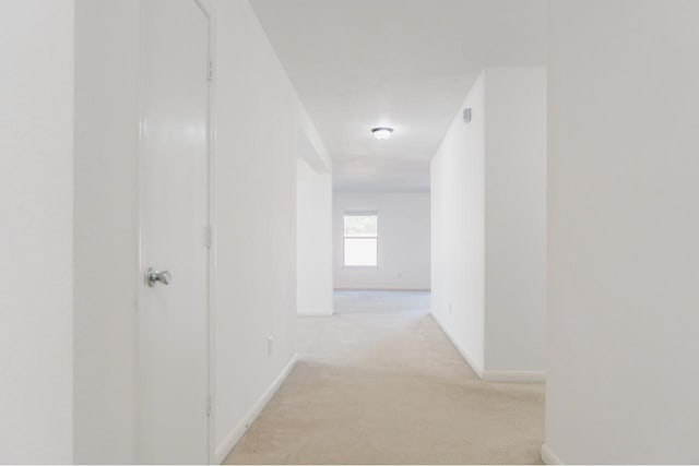 hallway featuring light carpet