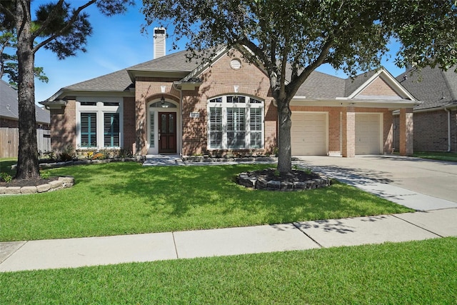 view of front facade featuring a garage and a front yard