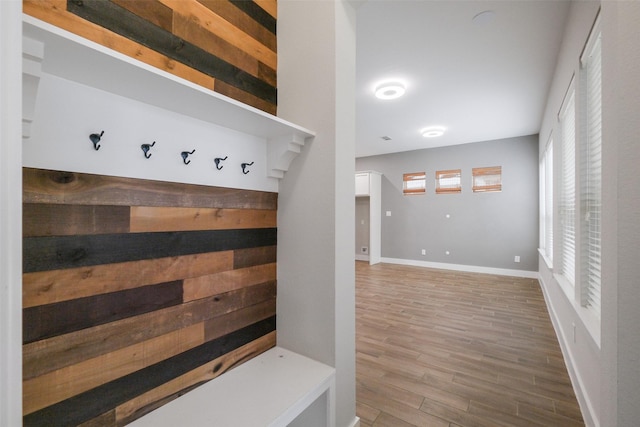 mudroom with hardwood / wood-style flooring