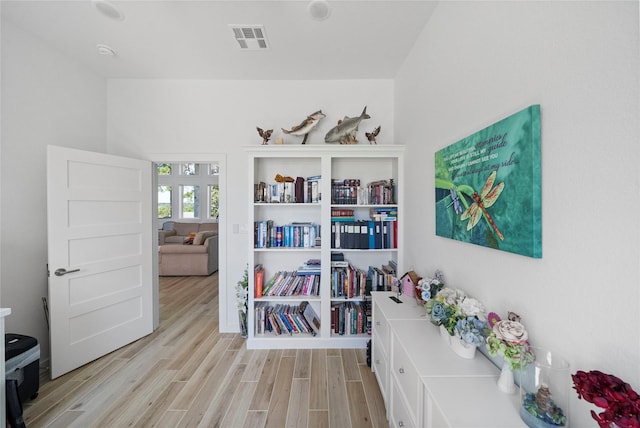 home office with light wood-type flooring