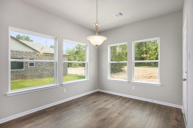 unfurnished dining area featuring dark hardwood / wood-style floors