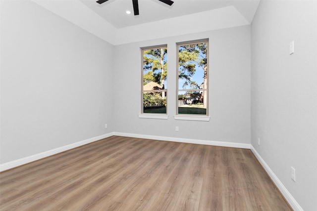 unfurnished room featuring ceiling fan and light hardwood / wood-style flooring