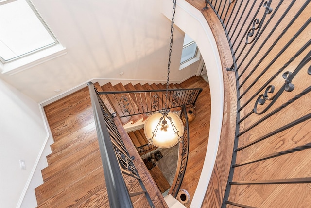 stairway featuring wood-type flooring