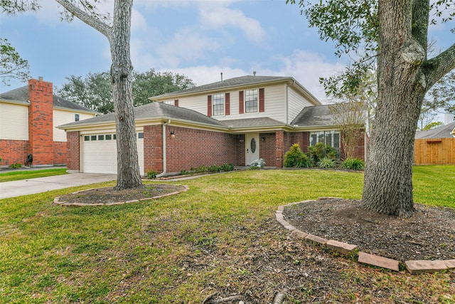 view of front property featuring a garage and a front yard