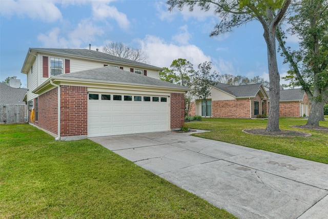 front facade with a garage and a front lawn