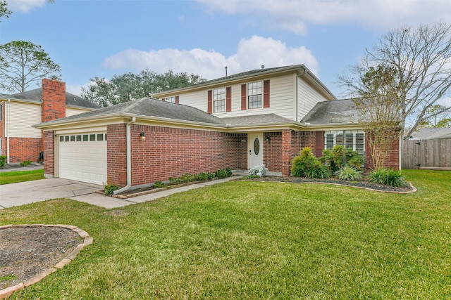 front facade with a garage and a front yard