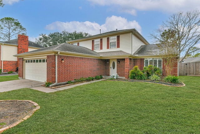 front facade featuring a garage and a front yard