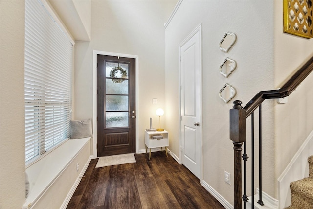 foyer entrance with dark hardwood / wood-style flooring