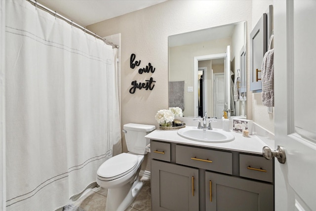 bathroom with vanity, toilet, and tile patterned floors