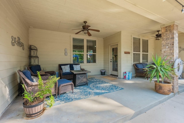 view of patio featuring ceiling fan and outdoor lounge area