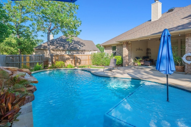 view of pool with fence, a patio, and a fenced in pool