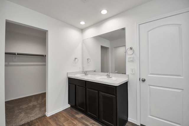 bathroom with wood-type flooring and vanity