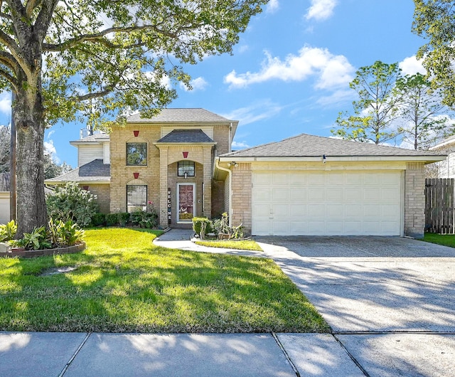 view of front of house featuring a garage and a front lawn