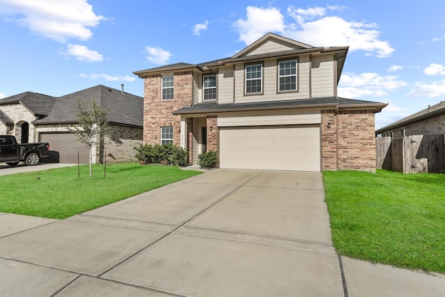 view of front of house featuring a garage and a front lawn