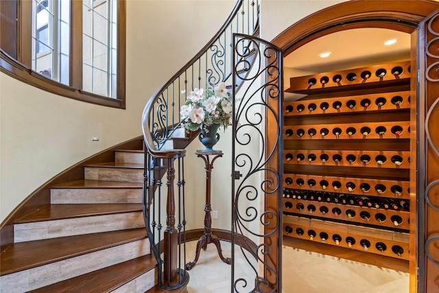 wine cellar with tile patterned floors