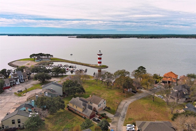 bird's eye view featuring a water view