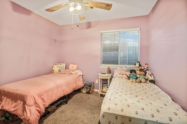 bedroom featuring carpet and ceiling fan