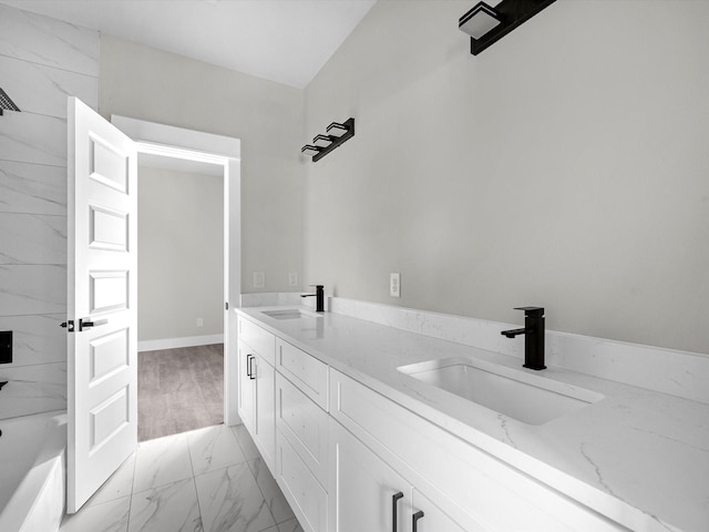 bathroom with vanity and shower / washtub combination