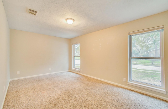 spare room featuring a textured ceiling and carpet