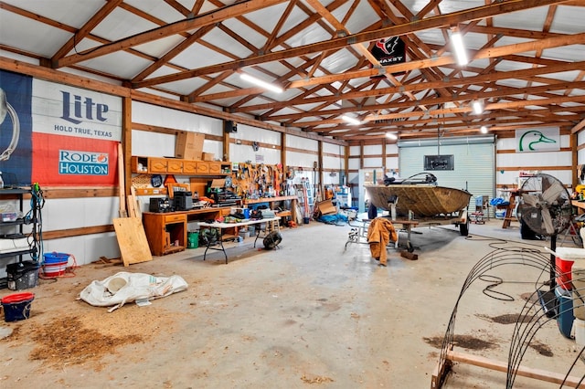 garage featuring a workshop area