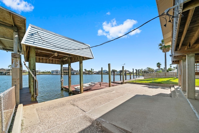 view of dock with a water view