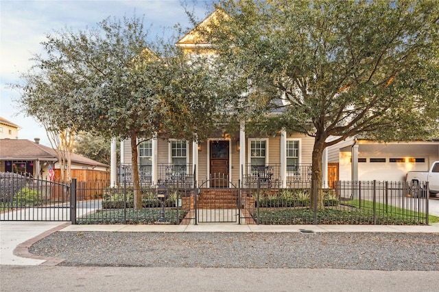 obstructed view of property with a garage