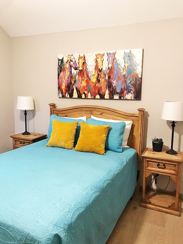 bedroom with wood-type flooring