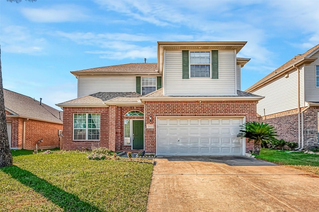 view of front property with a garage and a front lawn