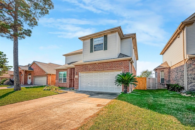 front facade featuring a garage and a front lawn