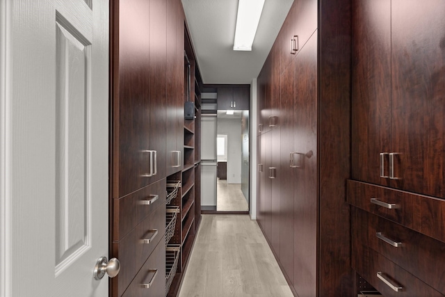 spacious closet featuring light hardwood / wood-style floors