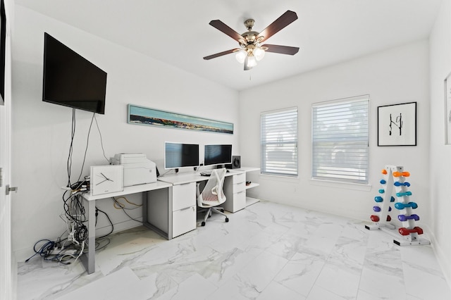 home office featuring ceiling fan