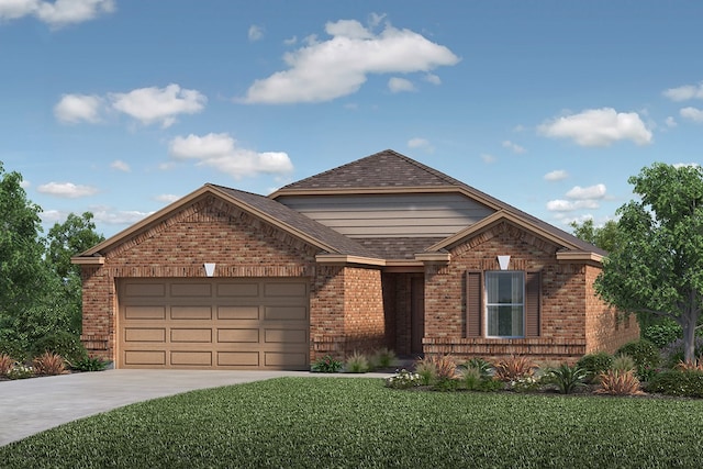 view of front of house featuring a front yard and a garage