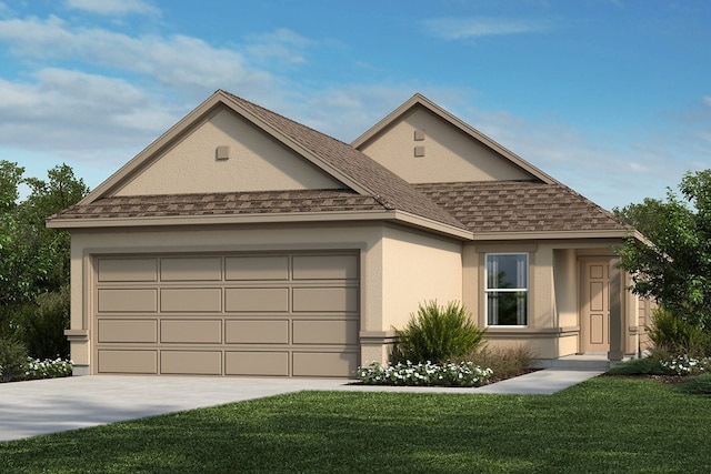 view of front of house with a garage and a front lawn