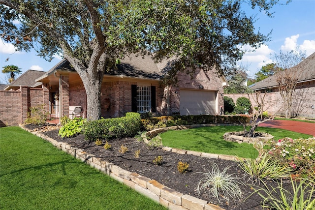 view of front facade featuring a garage and a front lawn