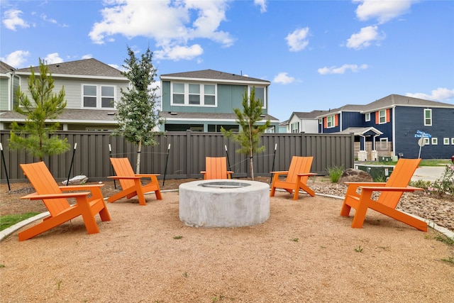 view of play area with an outdoor fire pit