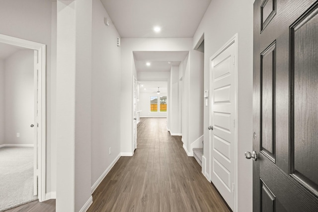 hall featuring dark hardwood / wood-style flooring