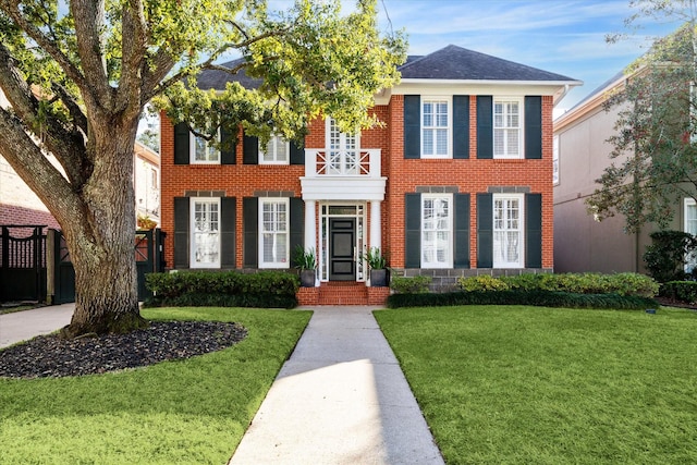 colonial home featuring a front lawn