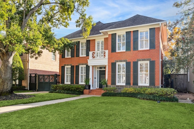 colonial home featuring a front lawn